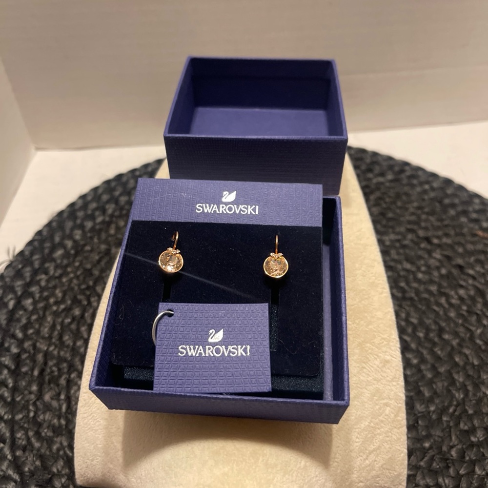 Swarovski Rose Gold Crystal Drop Earrings - Pink/Champagne